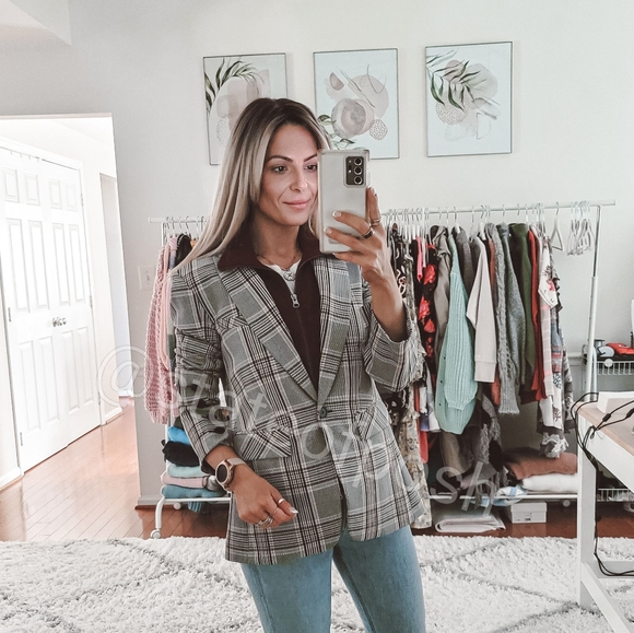 Veronica Beard Dickey gray plaid one button blazer jacket with dickey - Picture 5 of 11